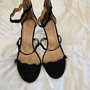 J. Crew Black Ruffle Strap Heels